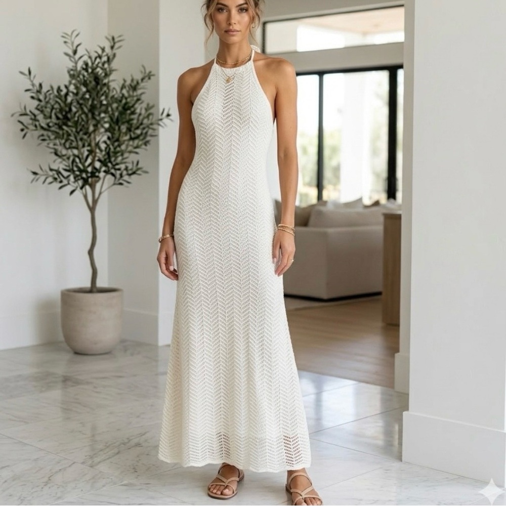 Petal & Pup NWT Cream Crochet Maxi Dress 2